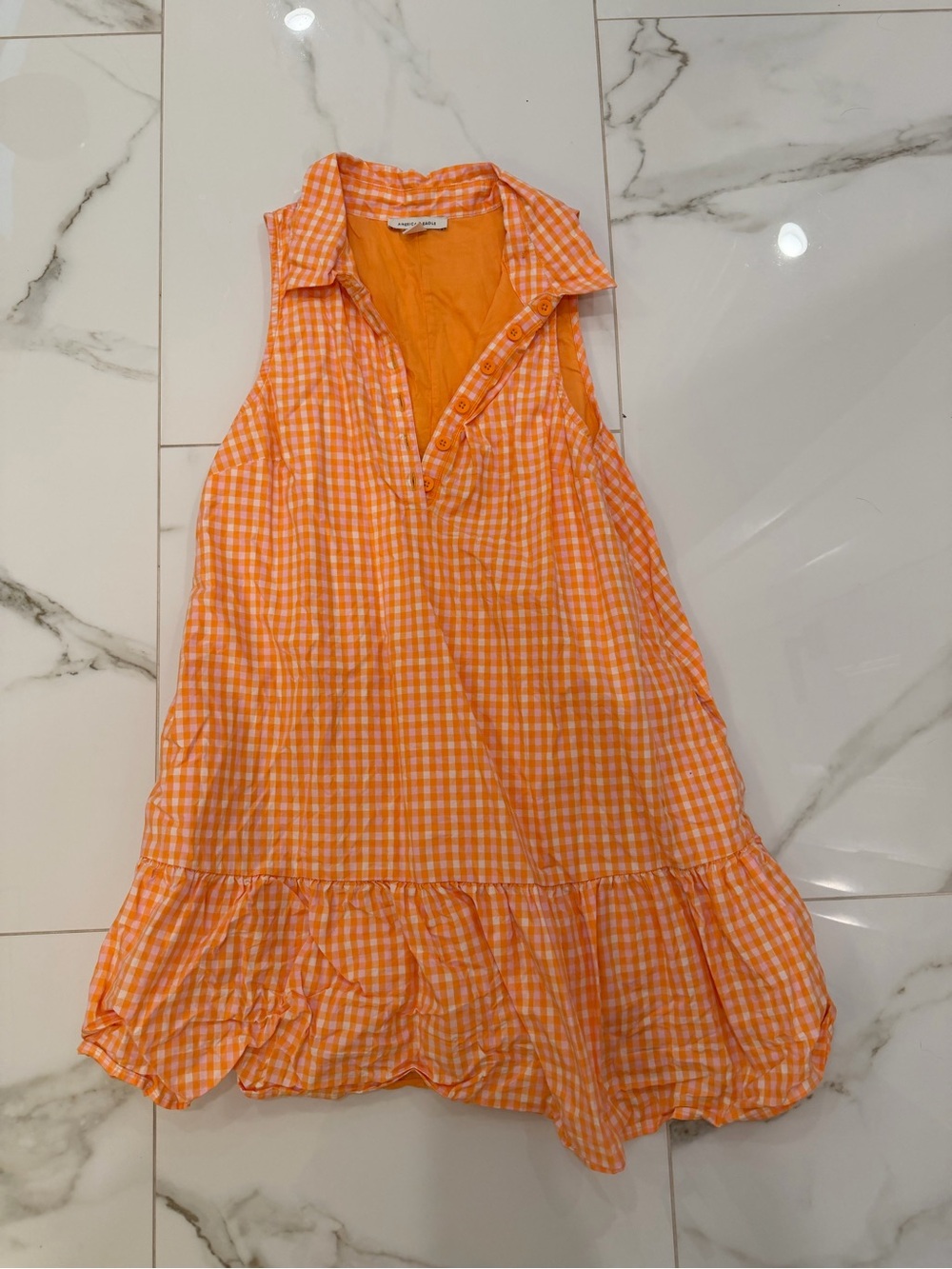 American Eagle Outfitters Orange Gingham Sleeveless Ruffle-Hem Dress